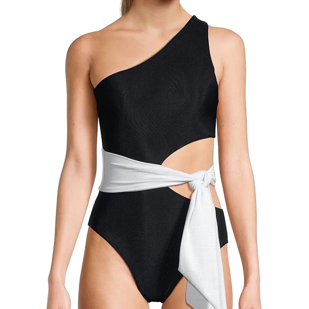 Beach Riot Carlie Black and White One-Shoulder One Piece large